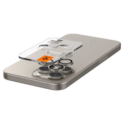 6. Osłona aparatu Spigen Optik.tR EZ Fit Camera Protector na iPhone 14 Pro / Pro Max / 15 Pro / Pro Max - tytan naturalny 2 szt.