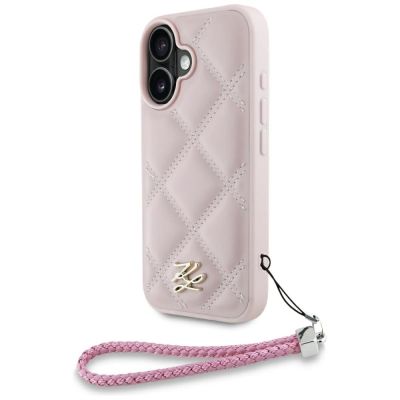 Etui Karl Lagerfeld Quilted Initial Logo & Chain Strap na iPhone 16 - różowe