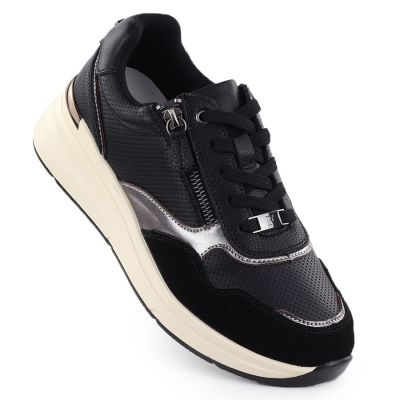 Skórzane metaliczne półbuty damskie czarne Filippo DP7105/25