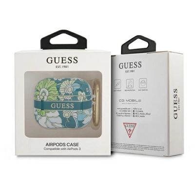 3. Etui Guess Flower Strap Collection na AirPods 3 cover - zielone