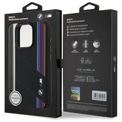8. Etui BMW Silicone Cut Tricolor Lines MagSafe na iPhone 16 Pro - czarne