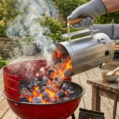 26. KOMIN ROZPALACZ DO GRILLA WYS. 27,5CM Z DREWNIANĄ RĄCZKĄ