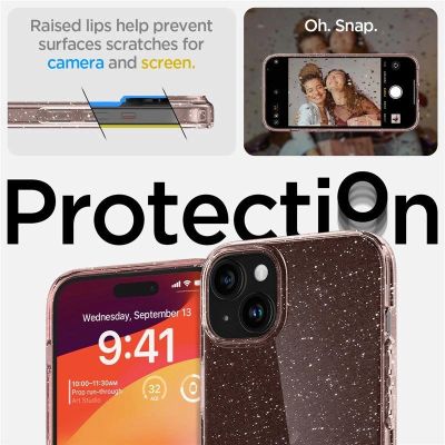 3. Etui Spigen Liquid Crystal Glitter na iPhone 15 Plus - różowo-przezroczyste