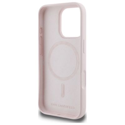 7. Etui Karl Lagerfeld Silicone nauble Heads Print MagSafe na iPhone 16 Pro - różowe