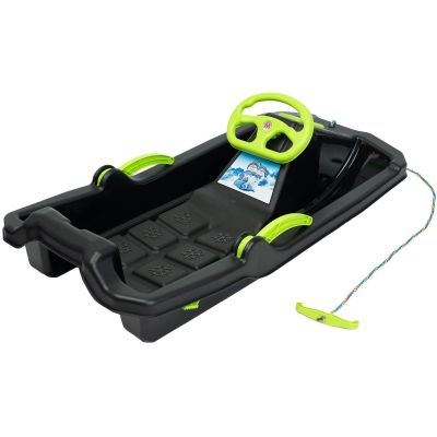 3. SANKI PLASTIKOWE Z HAMULCEM I KIEROWNICĄ ADAŚ 84x43x25CM CZARNE Z ZIELONYM