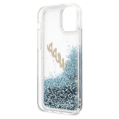 8. Etui Guess Glitter Vintage Script na iPhone 12 Pro Max - niebieskie