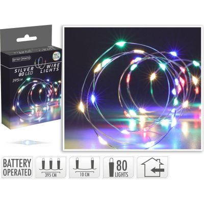 11. LAMPKI DRUCIKI NA BATERIE GIRLANDA 80 LED MULTIKOLOR