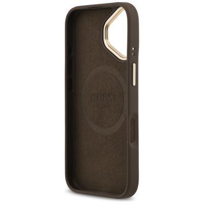 7. Etui Guess 4G Logo Plate MagSafe na iPhone 17 - brązowe