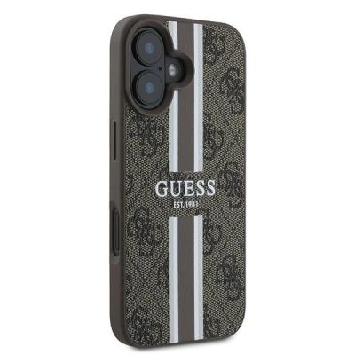 4. Etui Guess 4G Printed Stripes MagSafe na iPhone 16 Plus - brązowe