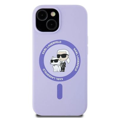 3. Etui Karl Lagerfeld Silicone Karl&Choupette Heads Ring MagSafe na iPhone 15 - fioletowe