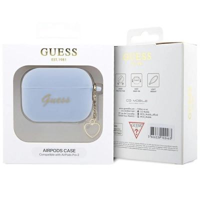 4. Etui Guess Silicone Charm Heart Collection na AirPods Pro 2 - niebieskie