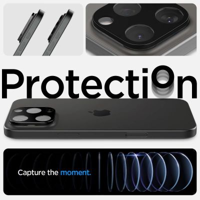 12. Osłona aparatu Spigen Optik.tR Camera Protector na iPhone 14 Pro / Pro Max / 15 Pro / Pro Max  / 16 Pro / Pro Max- czarna 2 szt.