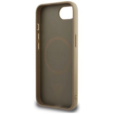 7. Etui Guess Grained Triangle MagSafe na iPhone 16e - brązowe