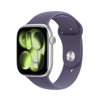 Zegarek Apple Watch Series 11 GPS 46mm Srebrna aluminiowa koperta z fioletowym paskiem sportowym Fog - S/M