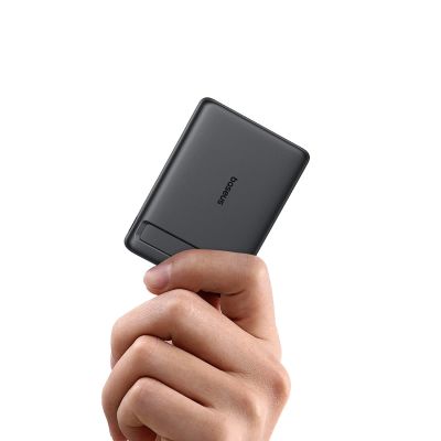 4. Powerbank Baseus PicoGo AM31 Qi2 5000mAh 20W kompatybilny z MagSafe z podstawką (z czarnym kablem Simple Braided USB-C - USB-C 30cm) - czarny