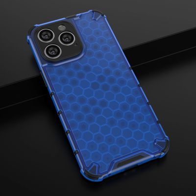 18. Honeycomb etui iPhone 14 Pro Max pancerny hybrydowy pokrowiec niebieskie