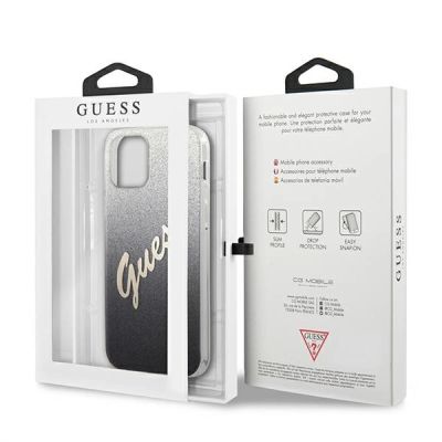 8. Etui Guess Glitter Gradient Script na iPhone 12 / iPhone 12 Pro - czarne