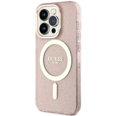 2. Etui Guess Glitter Gold MagSafe na iPhone 14 Pro - różowe