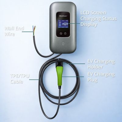 5. Qoltec Stacja ładowania EV Typ2 do samochodu elektrycznego i hybryd |  3 fazy | 22kW | 32A | Wi-fi | LCD | RFID | Smart life | TUYA | Wallbox | 5m