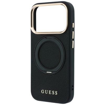 6. Etui Guess Ring Stand 360 Grained Classic Logo MagSafe na iPhone 18 Pro Max / 17 Pro Max - czarne