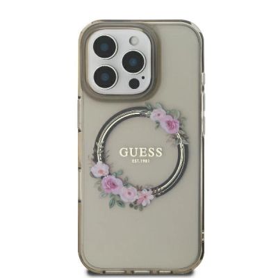3. Etui Guess IML Flowers Wreath MagSafe na iPhone 16 Pro - czarne