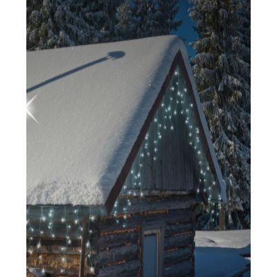 28. LAMPKI CHOINKOWE KURTYNA ŚWIETLNA ZEW 360 LED STEROWNIK TIMER ZIMNY BIAŁY KABEL TRANSPARENTNY