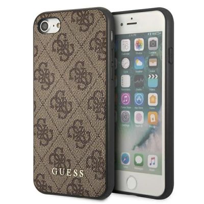 Etui Guess 4G Metal Gold Logo na iPhone SE 2022 / 2020 / 7 / 8 - brązowe