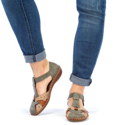 15. Sandały damskie komfortowe na rzepy zabudowane palce zielone Rieker M1655-54