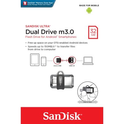 4. Pendrive SanDisk Ultra Dual Drive M3.0 SDDD3-032G-G46 (32GB; microUSB, USB 3.0; kolor szary)