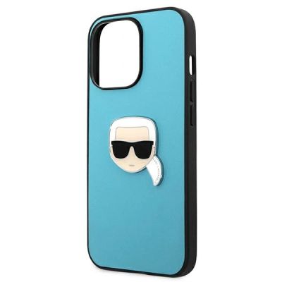 6. Etui Karl Lagerfeld Leather Ikonik Karl's Head Metal na iPhone 13 Pro Max - niebieskie