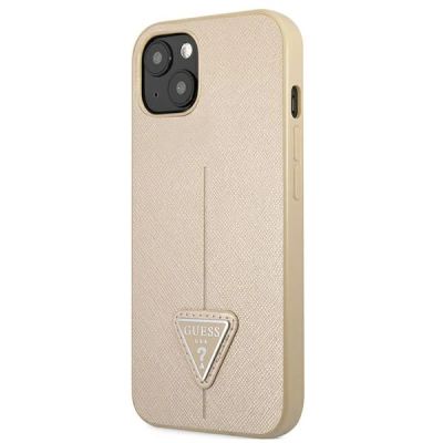 2. Etui Guess Saffiano Triangle Logo na iPhone 13 mini - beżowe