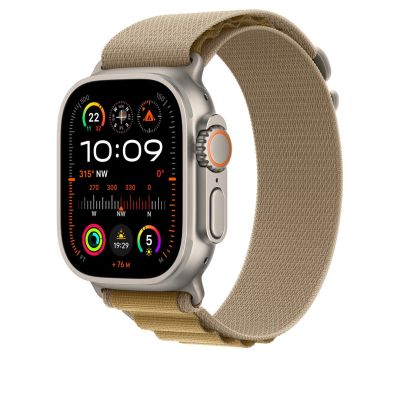 2. Pasek Apple MXN13ZM/A 49mm Tan Alpine Loop - S - Natural Titanium Finish