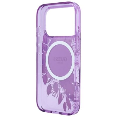 6. Etui Guess IML Flowers Pearl Strap MagSafe na iPhone 18 Pro Max / 17 Pro Max - fioletowe