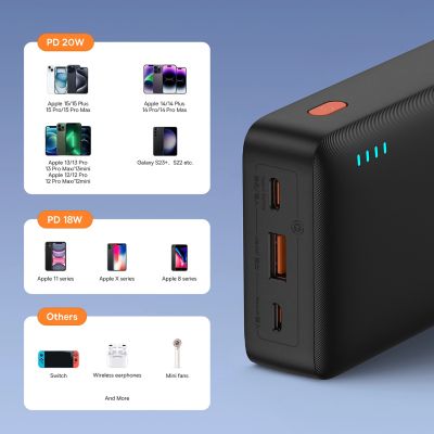 7. Powerbank Baseus Airpow 20W 20000mAh z kablem Baseus Simple Series USB-A - USB-C 50cm - czarny