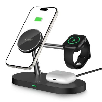 2. Ładowarka Tech-Protect A12 indukcyjna 3w1 MagSafe na smartfon / słuchawki / smartwatch - czarna