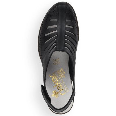 12. Skórzane komfortowe sandały damskie na obcasie Rieker 40959-00