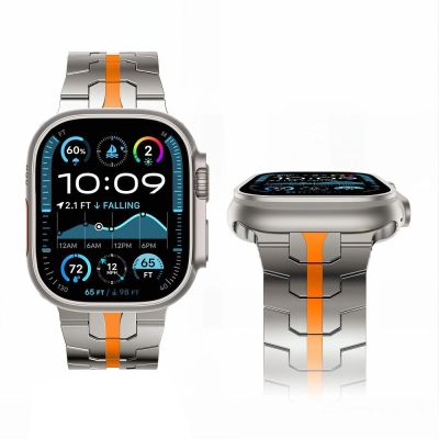 3. Bransoleta Tech-Protect Stainless na Apple Watch 44 / 45 / 46 / 49 mm - srebrno-pomarańczowa