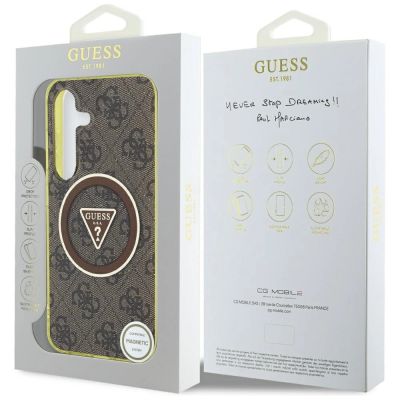 8. Etui Guess 4G Glitter Triangle Buttons MagSafe do Samsung Galaxy S25 brązowy