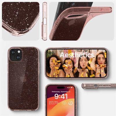 5. Etui Spigen Liquid Crystal Glitter na iPhone 15 Plus - różowo-przezroczyste