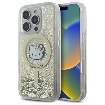 Etui Hello Kitty Liquid Glitter Fever MagSafe na iPhone 16 Pro - złote