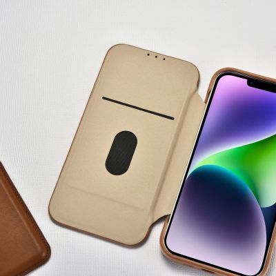 21. iCarer CE Premium Leather Folio Case skórzane etui iPhone 14 Plus z klapką magnetyczne MagSafe brązowy (WMI14220715-BN)