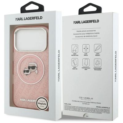 8. Etui Karl Lagerfeld IML Glitter Karl & Choupette Heads Logo MagSafe do iPhone 17 Pro - różowe
