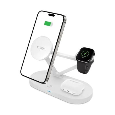 2. Ładowarka bezprzewodowa Tech-Protect QI15W-A41 3w1 z MagSafe do urządzeń Apple - biała