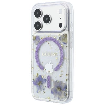 2. Etui Guess Resin Flowers Glitter MagSafe na iPhone 18 Pro / 17 Pro - fioletowe