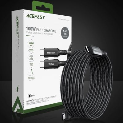 10. Kabel Acefast C4-03 Black USB-C - USB-C PD QC 100W 5A 480Mb/s 2m - czarny