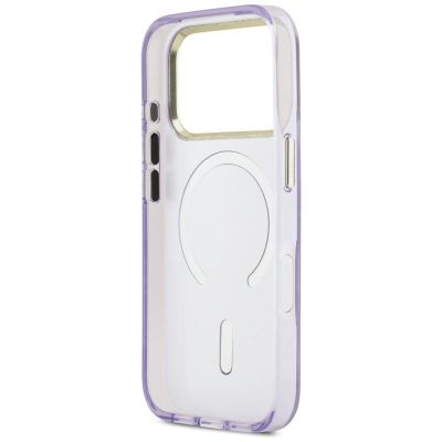 7. Etui Guess IML Shell Script Metal MagSafe na iPhone 17 Pro Max - fioletowe