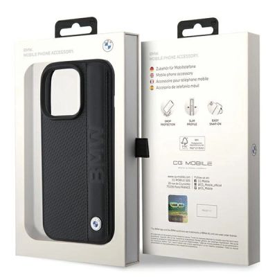 8. Etui BMW Leather Textured & Stripe na iPhone 15 Pro Max - czarne