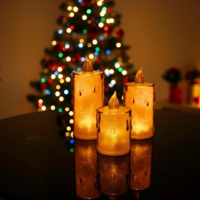 35. ŚWIECA DEKORACYJNA 8 CM AMBER CIEPŁY BIAŁY 1 LED
