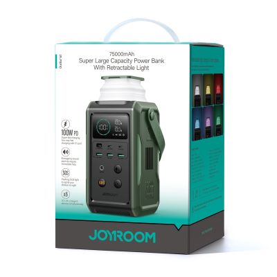 7. Powerbank Joyroom JR-PBF10 75000mAh 100W 3x USB-C 3x USB-A ze składaną latarką i rączką - zielony