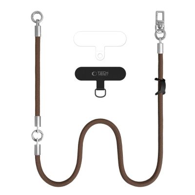 2. Smycz do telefonu Tech-Protect C10S Crossbody (114 cm) + na nadgarstek (31 cm) - brązowo-tytanowa